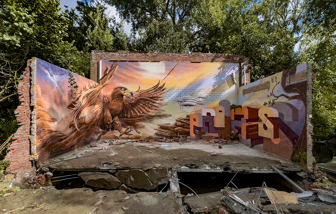 Jan Stel, graffiti, street art, murals, wall paintings, purmerend, 3d eagle, artist, abandoned school, Markus bv, urban, artist, 